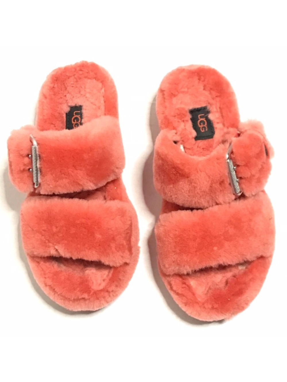 UGG  | Fuzz Yeah Slippers Women's Size 6 Orange Comfort Side Buckle Flats - Picture 2 of 10